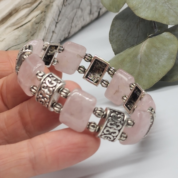 Genuine Rose Quartz Stones Silver plated Bracelet - Picture 6 of 8